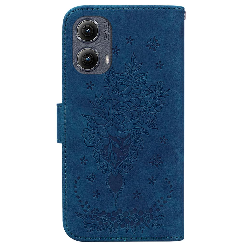 Für Motorola Edge (2024) 5G Brieftasche Hülle PU Leder Handyhülle Schmetterling Blumen Prägung