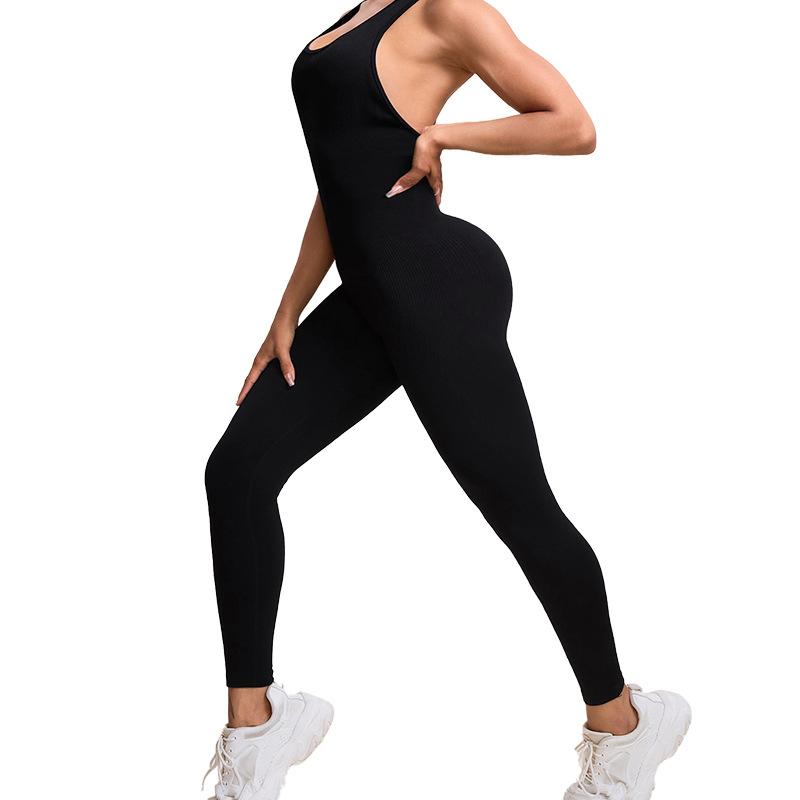 Cross Back Seamless Jumpsuit Yoga Outfit Sexy Quick Drying Thread Yoga Fitness Training Jumpsuit For Women
