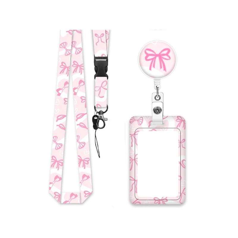 Card Holder with Detachable Neck Lanyard Retractable Badge Holder Card Protectors and Neck Strap Set for Office School