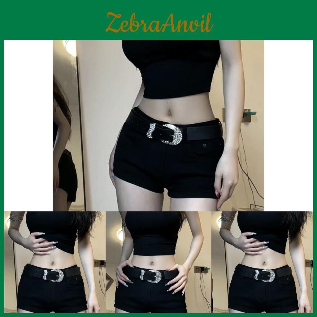 Elegante Cintura Nera da Donna in PU Stile Vintage Americano con Fibbia Decorativa in Strass