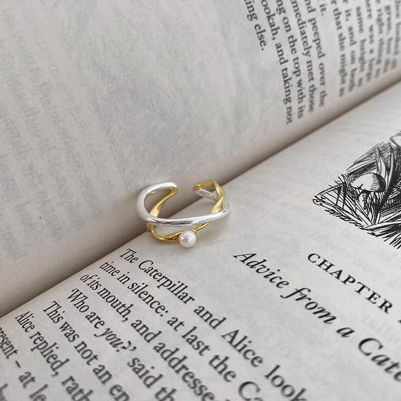 Minimalist Copper Chic Geometric Ring With Crossed Design And Pearl Accent Women For