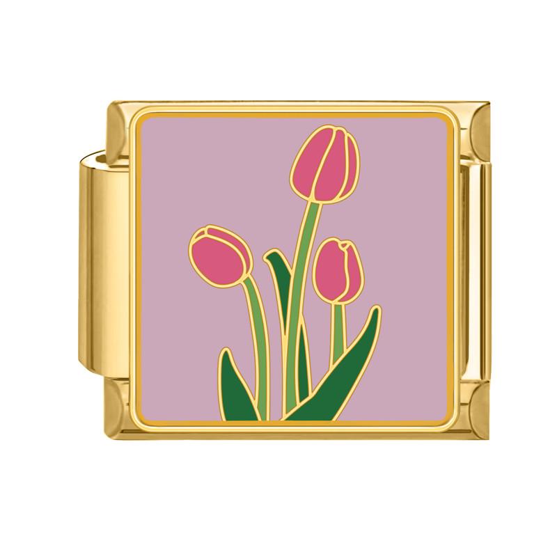 Y2K Gold Color Bear Cat Blue Sky Rose Flowers Moon Italian Charm Link Fit 9MM Stainless Steel Bracelet Women DIY Making Gifts