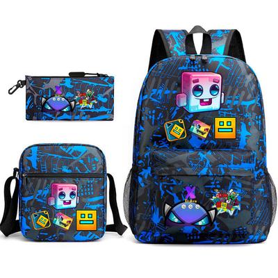 Geometrischer Sprint Cartoon Rucksack, Schultasche für Grund- und Mittelschule, Bedruckter Rucksack, Umhängetasche, Aktentasche, Federmäppchen.