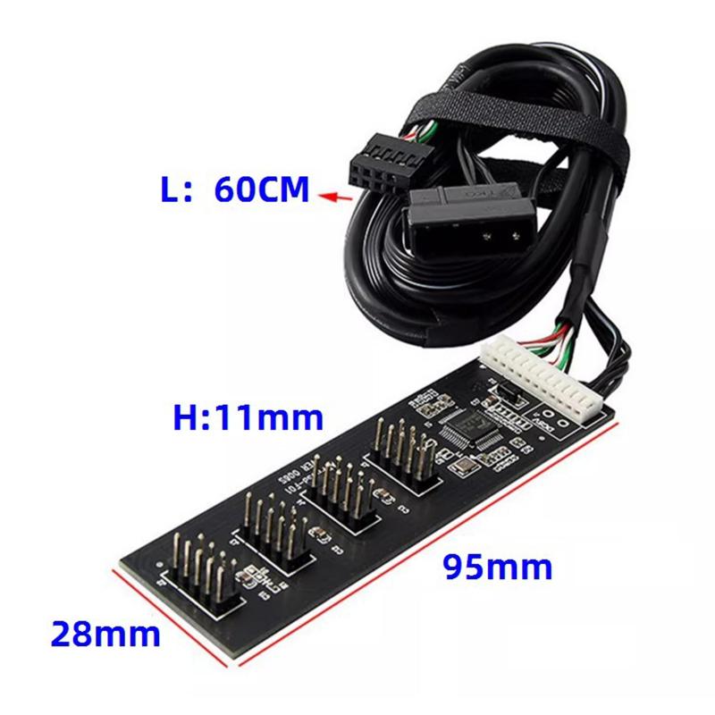 USB Adapter USB Splitter 9Pin To 4x 9Pin Splitter To 8 Port USB2.0 HUB Riser Card With 60cm Extension Cable For Desktop Computer