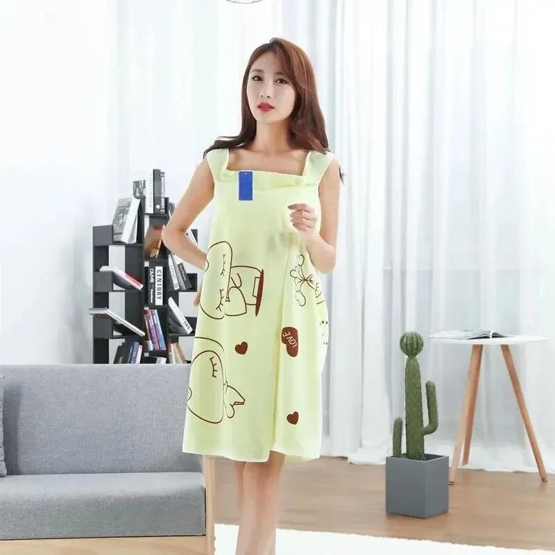 Wearable Bath Towel Love Rabbit Design, Thickened Absorbent Bath Skirt for Women, Adjustable Chest Wrap Towel for Sauna, Soft
