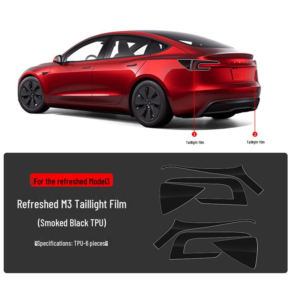 Tesla Model 3/Y TPU Anti-Mud Smoked Film: Headlight, Taillight, Center Pillar, Door Handle Protection.