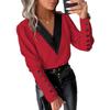 V-neck Long Sleeve Buttons Loose Women Blouse Spring Autumn Fashion Office Shirt Casual Color Patchwork Fashion Elegant Simple Streetwear Vintage Tops