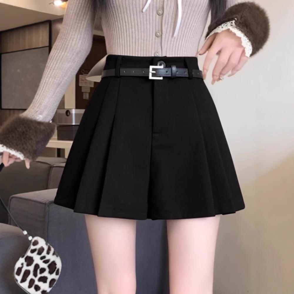 Women's Khaki Wool Pleated Shorts, High Waist, A-line, Loose Fit, Autumn/Winter 2025 Collection
