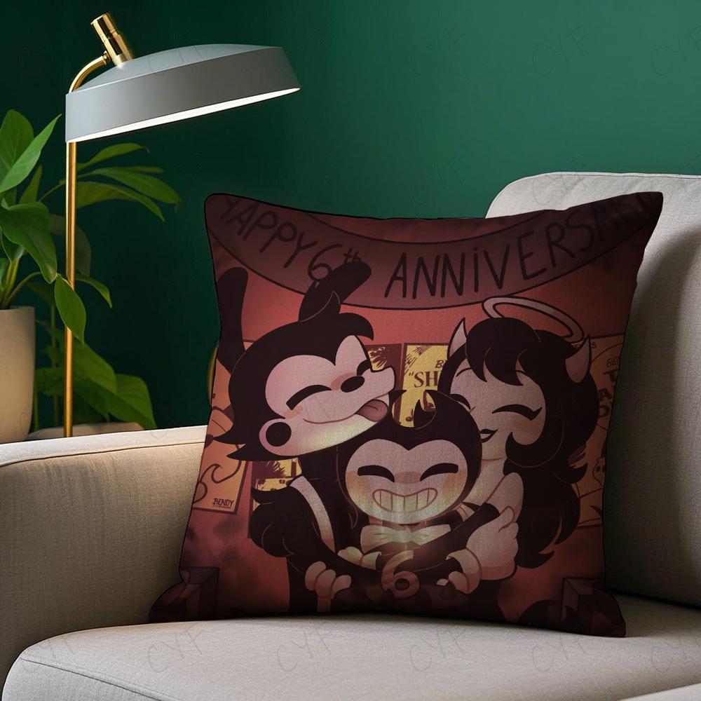 Игровой B-Bendy and the Ink M-Machine Наволочка Наволочка Противопылевой клещ Подушка Невидимая молния шелковистый короткий плюш Подушка для дивана c 16x16Inch