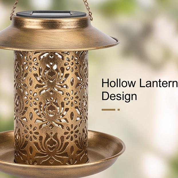Solar Bird Feeder Lantern Iron Art Hollow Hanging Design for Outdoor Bird Feeding Retro Garden Decor for Lawn Patio Yard