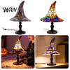 Retro Gothic Lighting Stained Glass Witch Hat Lamp, USB Powered Resin Night Light, Colored Lampshade Halloween Table Lamp for Bedroom Bookshelf Mantel
