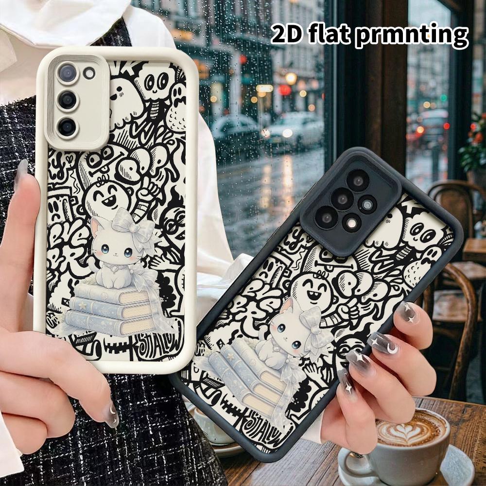Phone Case: 2D Flat Samsung Galaxy A34 A35 M05 M06 S20 S22 S21 FE Plus 5G Protective Case, Long-Haired Kitten, Christmas and Halloween Gift