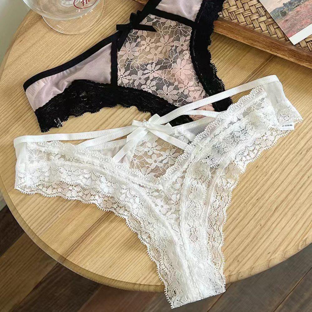 Ruffle Mesh Floral Bowknot Panties Patchwork Lace Flower Transparent Briefs Quick Drye   Lady