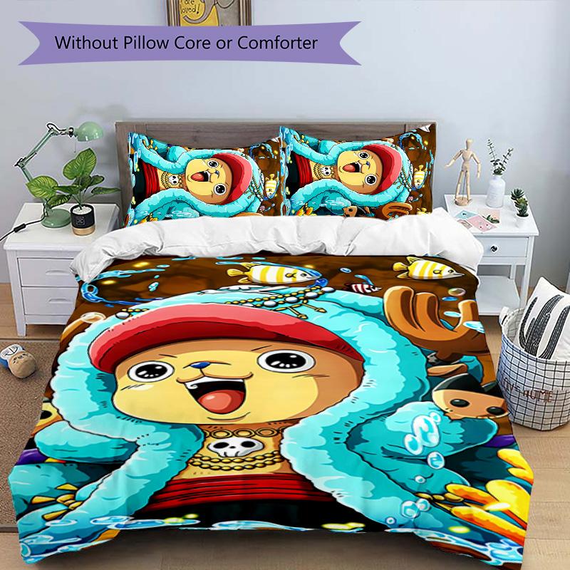3pcs One Piece Tony Tony Chopper pattern bedding set duvet cover set includes duvet cover &pillowcases, perfect all season bedroom decoration & gift