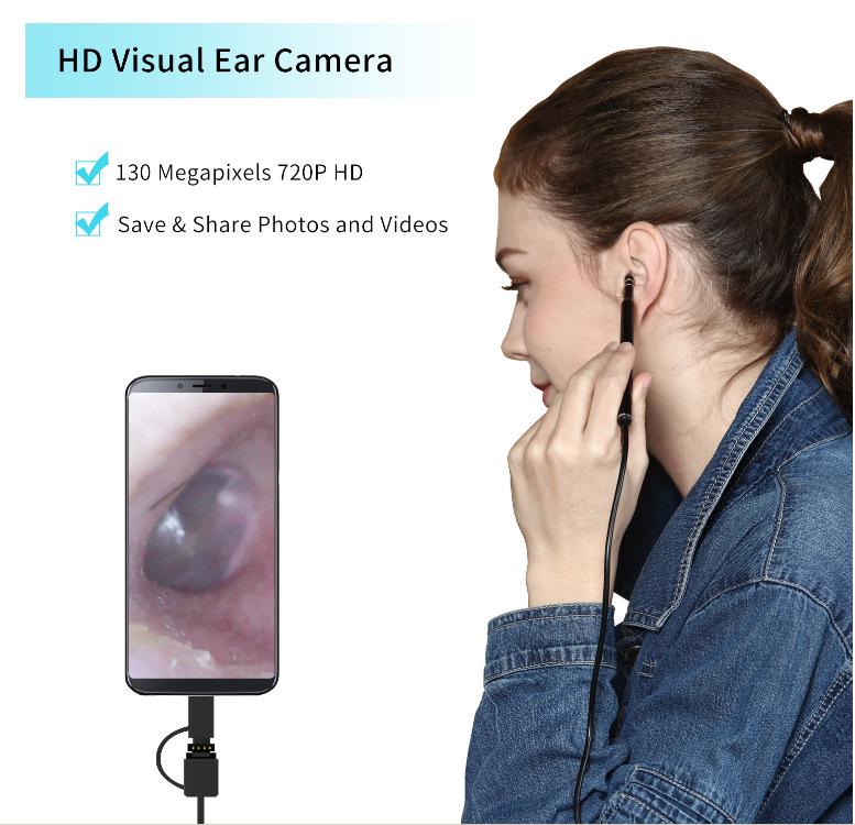 USB HD Vizuální Ušní Endoskop Lžička Kamera Boroskop Nástroj na Čištění Uší Lékařský Otoskop Vizuální Ušní Lžička