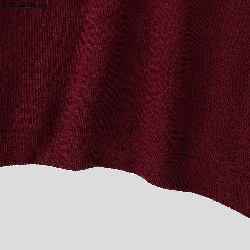 INCERUN Spring Men Stand Neck Long Sleeve Zip-up Texture Rib Knitted Pullovers Tops