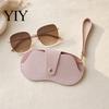 Compact Glasses Storage Bag Sunglasses Pouch, Imitation Leather Hanging Case Durable Eyeglass Holder with Carabiner, Portable Eyeglasses for