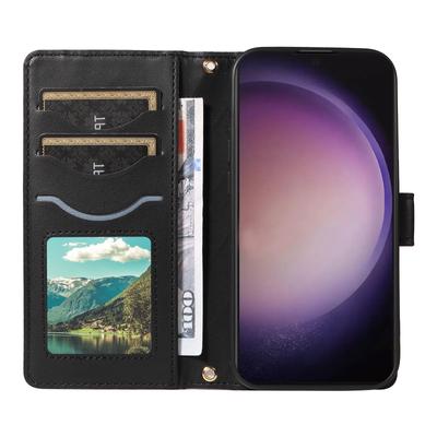 Pro Samsung Galaxy S24 Ultra Peněženkové pouzdro Kosočtvercové kožené pouzdro na telefon s ramenním popruhem a poutkem na zápěstí