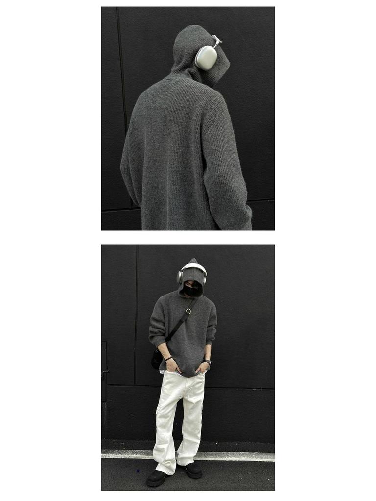 Men's Retro Hooded Knit Cardigan - Autumn/Winter Unisex Korean Trend Style