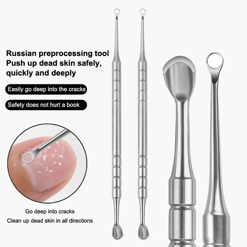 Double-Headed Stainless Steel Cuticle Preposed Remover Nail Pusher Clean Dead Skin Circle Bevel Shovel Manicure Exfoliation Tool