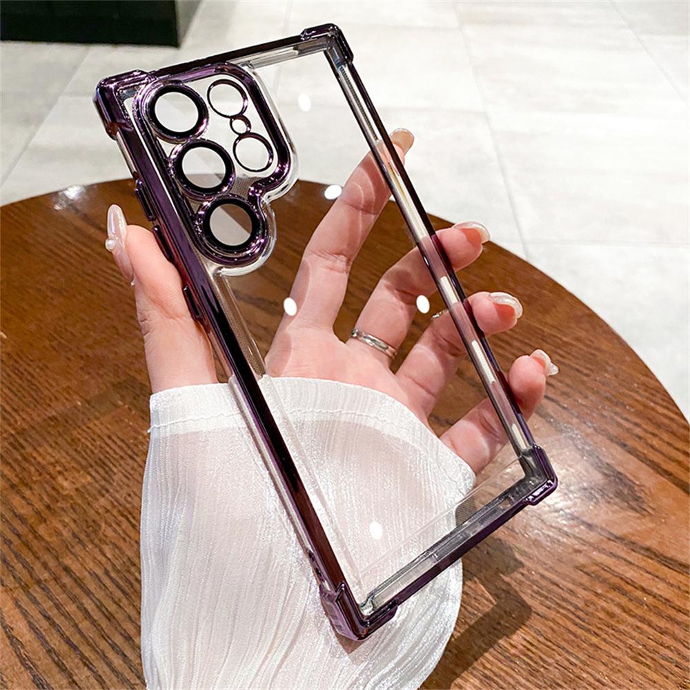 6D Plating Transparent Case For Samsung Galaxy S24 Ultra S22 Plus S23 FE Lens Film Camera Protection Air Cushion Clear Cover