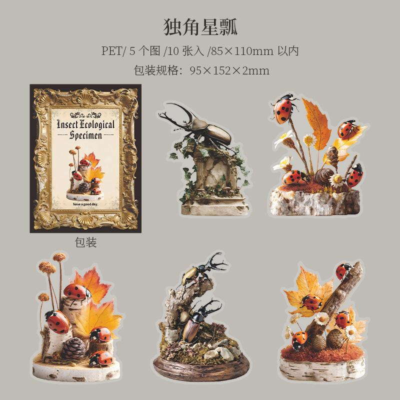 10pcs/1lot Kawaii Stationery Sticker Insect Ecological Specimens Junk Journal Decorative Scrapbooking DIY Craft Sticker