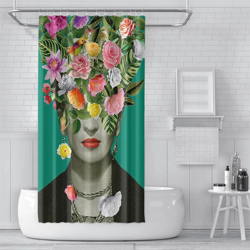 3D Shower Curtain European And American Abstract Figures, Flowers, Toilet Partition Curtains, Simple Curtains With Accessories