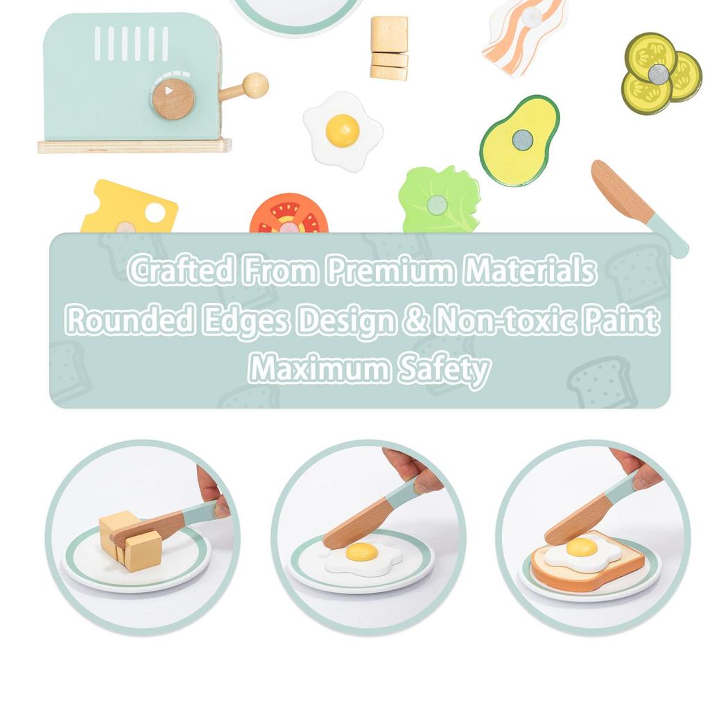 UMU Toy Bread Maker Kitchen Wooden Pretend Play Set with Toast Food Realistic Montessori Natural Gift for Cooking Toy Set Set, Cookware, Toy, Toys,