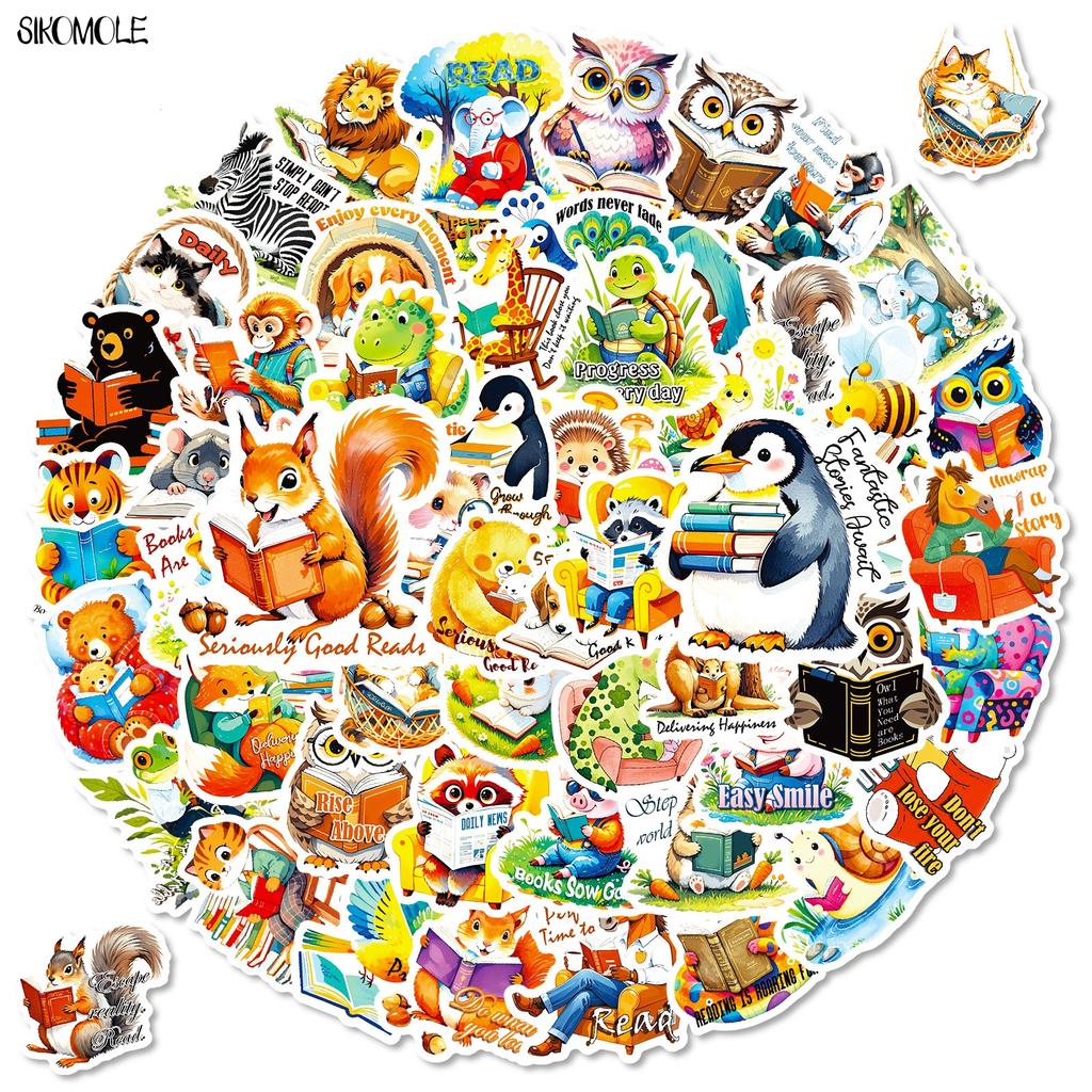 103056Pcs Cartoon Animals Reading Stickers Aesthetic Diy Scrapbook Laptop Stationary Suitcase Car Decals Graffiti Sticker Toy