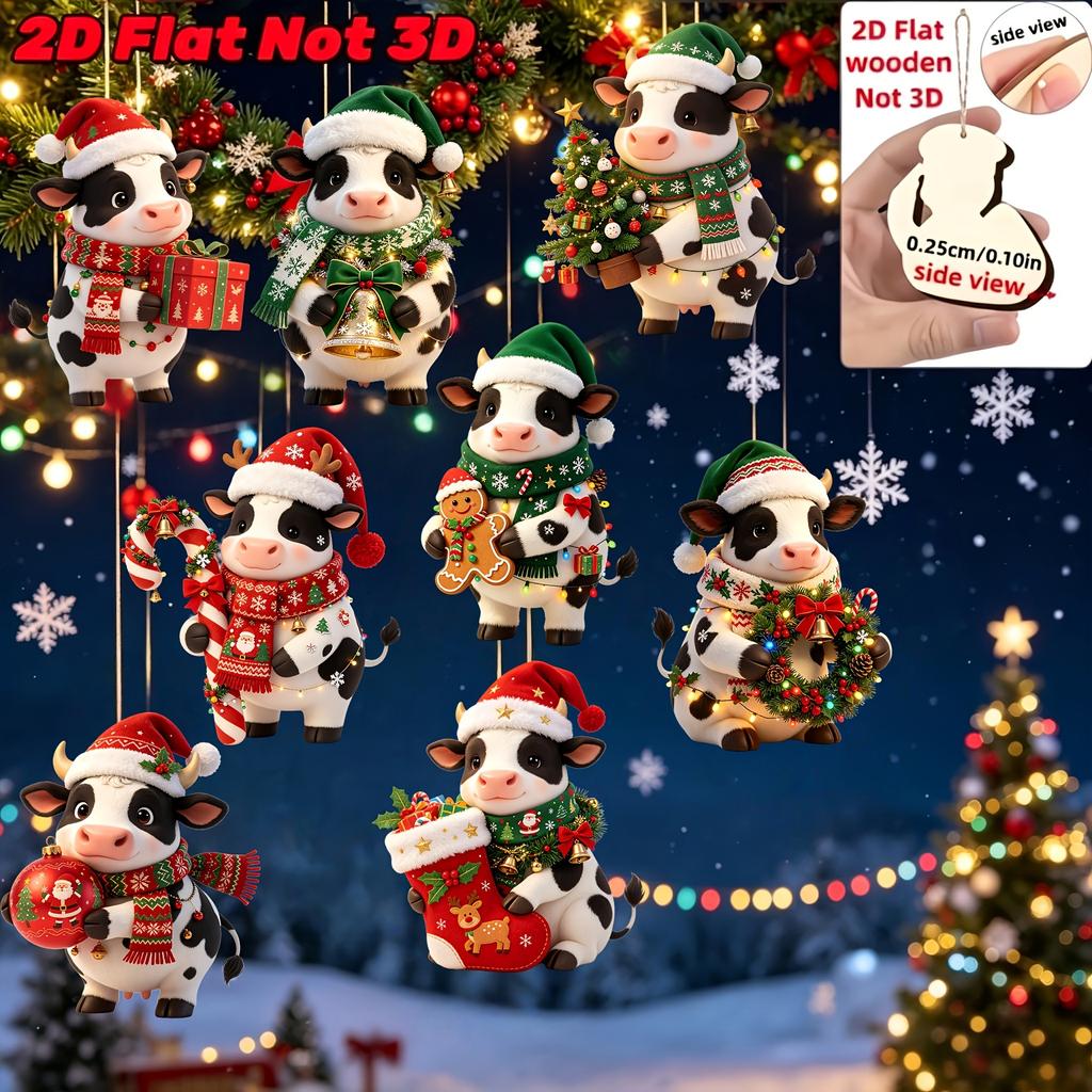 Weihnachts-Holzkuh-Hängeornamente 24er-Pack, Kalb in verschiedenen Weihnachtskostümen, Baumanhänger Feiertagsdeko-Zubehör