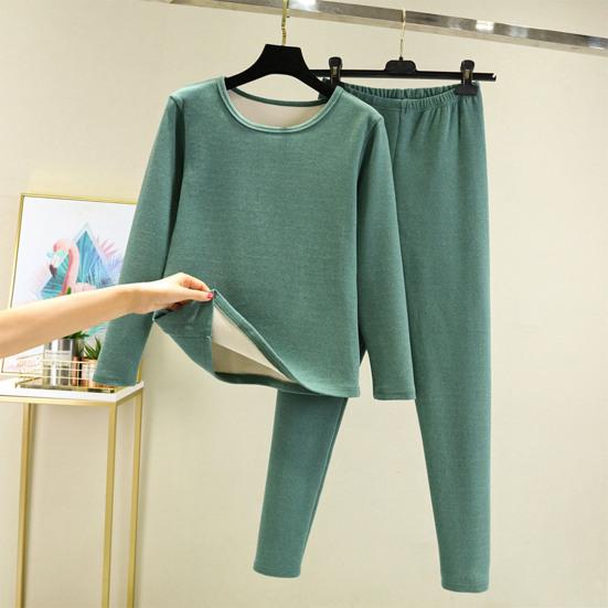 2 pezzi/set invernale top pantaloni set spesso peluche scollo rotondo manica lunga elastico in vita caldo morbido antifreddo pigiama set biancheria intima termica