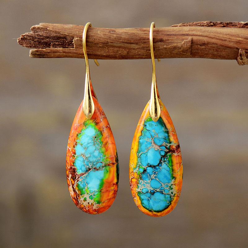 Bohemian Emperor Stone Water Drop Pendant Earrings European and American Popular Jewelry Accessories