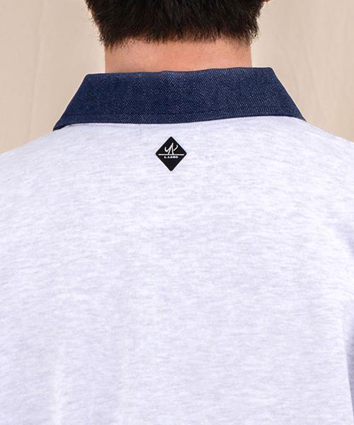 Ellamo French Terry Two-Button Denim Collar Oversized Sweatshirt [Melange]