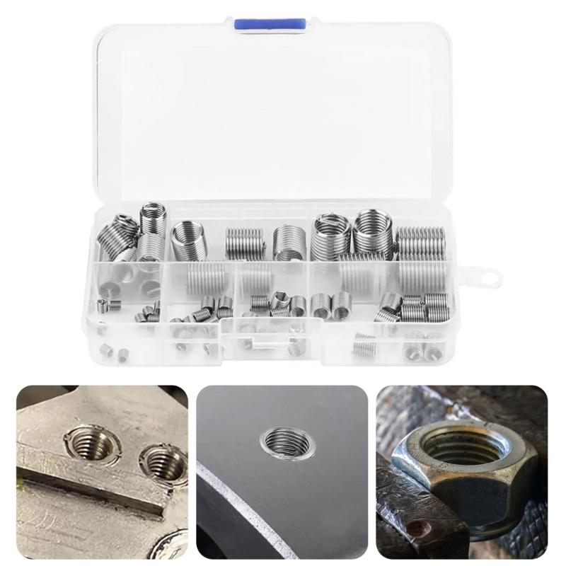 60Piece Steel Wire Thread Inserts Helical Coil Threaded Inserts Set 3mm To 12mm With AntiVibration Locking Mechanism
