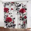 2pcs Elegant Red Rose & Black Leaf Pattern Curtains, Designed for Light Blocking, Premium Material, Suitable for Living Room, Be