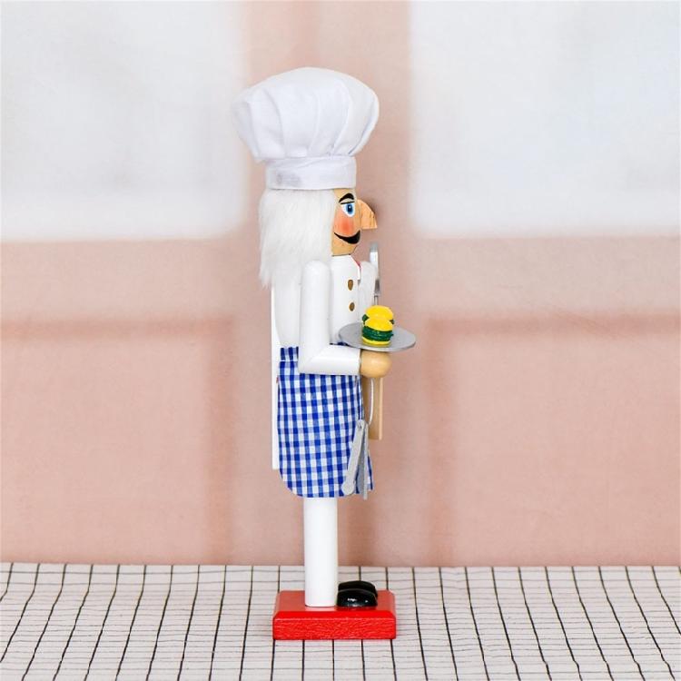 Festives Wooden Nutcrackers Soldier Ornament Chefs Styles Blue Plaids Apron Traditional Holiday Homes Accent Piece