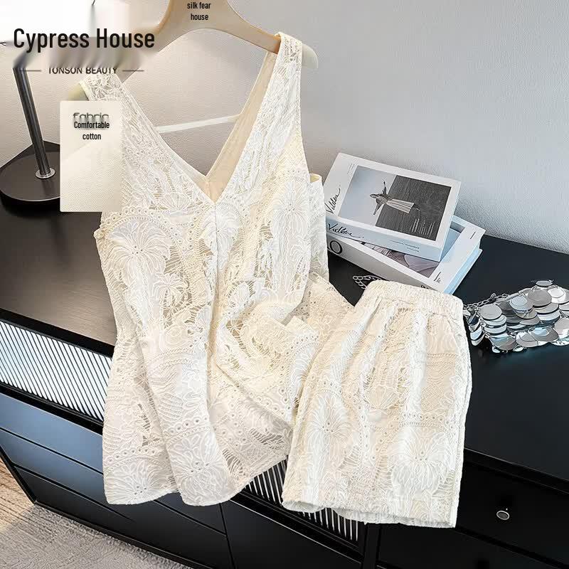 Women s Hollow-out Cotton Two-Piece Set M