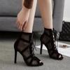 New Black Mesh Suede Fashion Cross Strap Sexy High Heel Large Size Women's Shoes