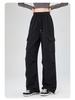 Women's Light Grey High-Waisted Strappy Overalls - Spring/Autumn Wide-Leg Pants with Large Pockets, Casual Sportswear