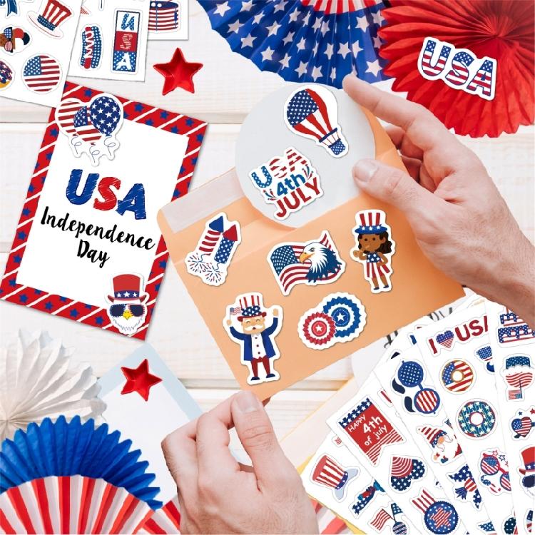 24 Sheets Independence Day Decorative Sticker Waterproof Sticker For Notebook Luggage Gift Packaging Decoration