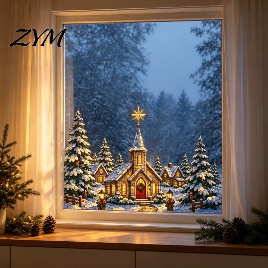 Removable Deer Snowflake Decals Christmas Window Stickers, Winter Holiday Decorations, Festive Art with Xmas Tree Durable PVC Wall Decor Snowman Angel