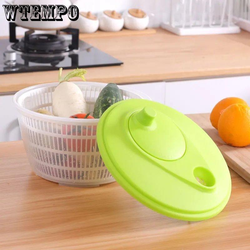 WTEMPO Household Vegetable Dehydrator Semi-automatic Wash Basin Salad Fruit Drain Basket Kitchen Manual Water Thrower