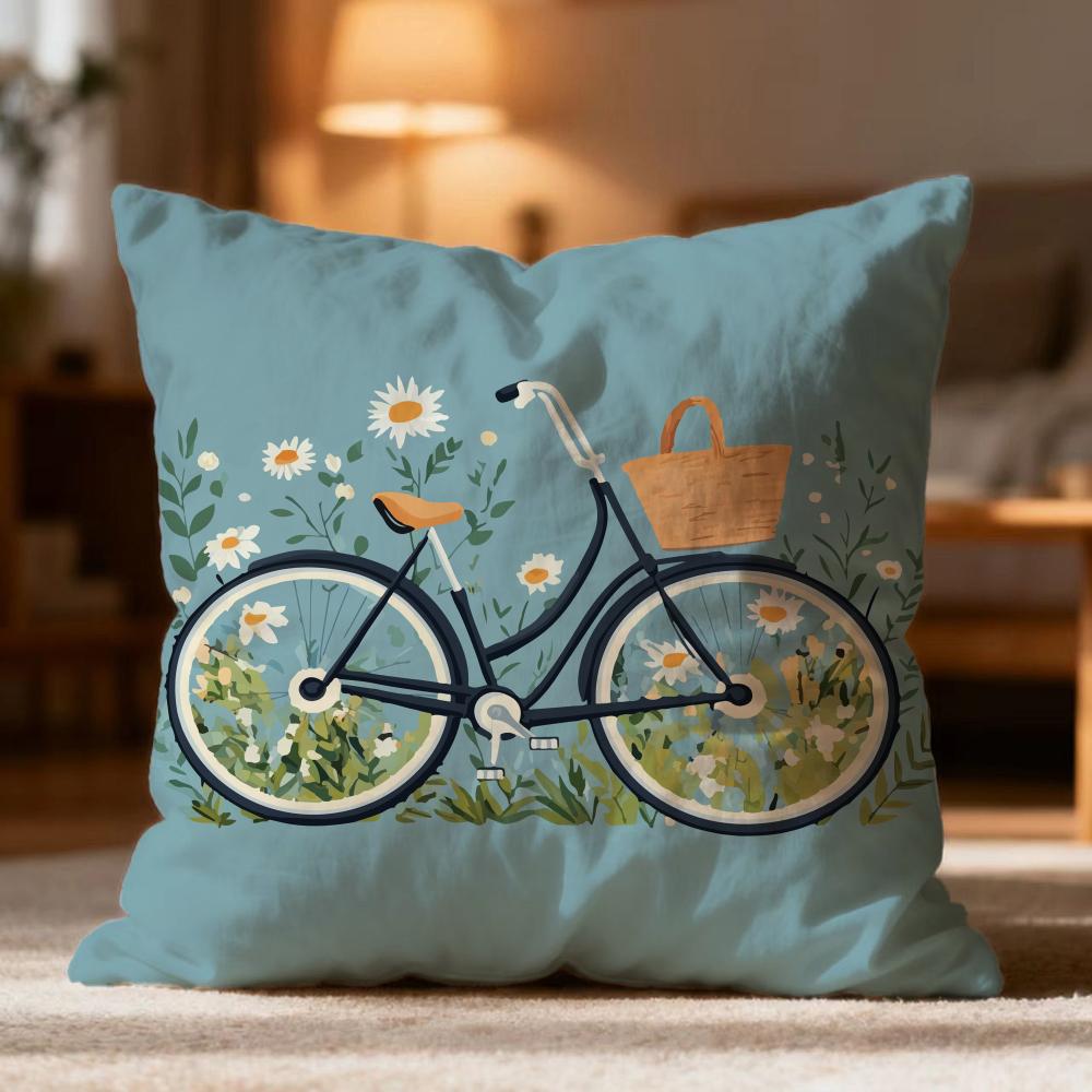 Popular Country Flower Bicycle Cushion Cover Soft Washable Pillow Case Multi-Scene For Couch Bed Travel Office Use