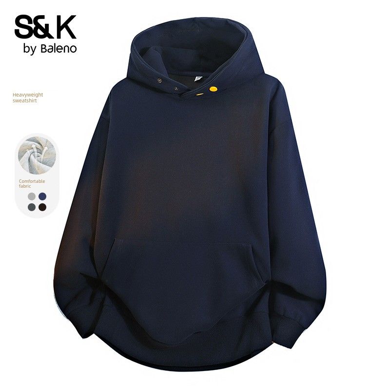 

Medm Beprp Button Design Trendy Brand Fleece-Lined Sweatshirt for Men and Women, Warm and Thick Hooded Sweatshirt for Autumn and Winter Outerwear W8920 Obsidian Blue [Regular Style] L