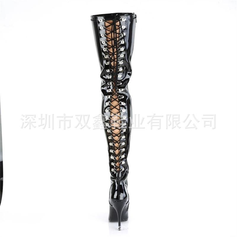 Spring black pointed head banquet round head adhesive bottom one size solid color high top stiletto fashion boots 12cm