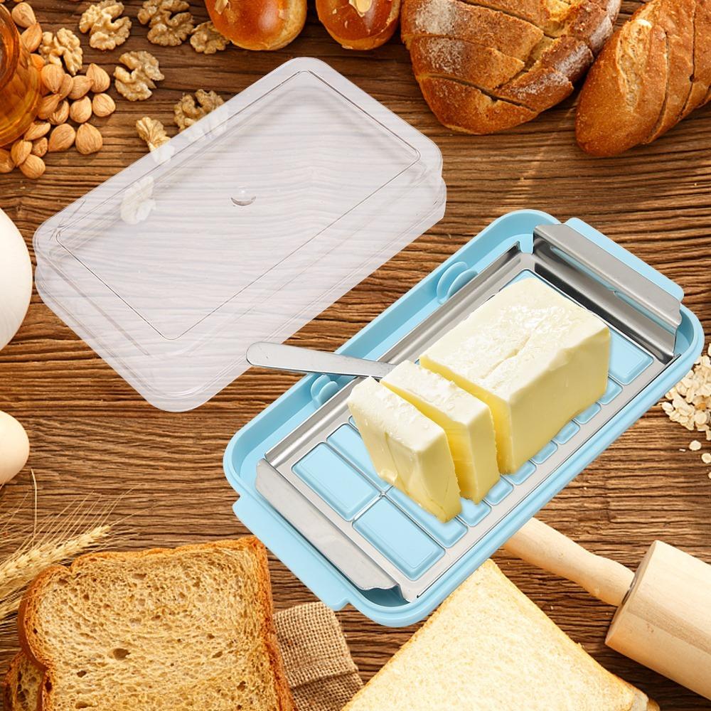 Transparent Cover Butter Slicer Cutter Stainless Steel Butter Dispenser Slicer Restaurant Use синий
