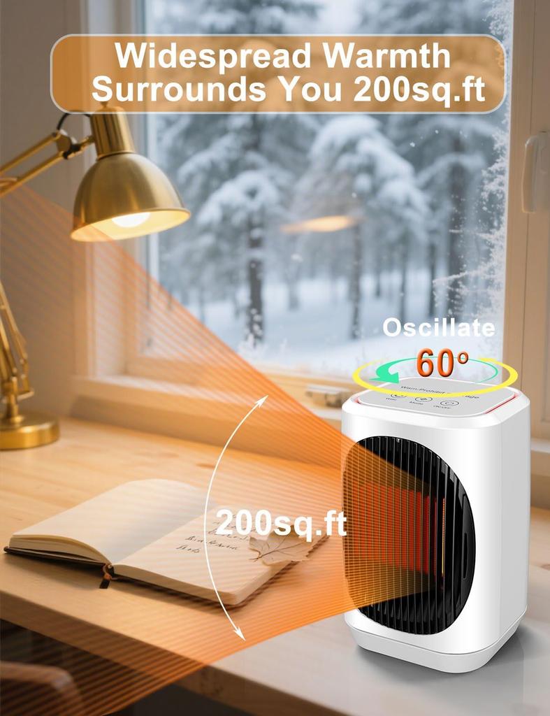 Portable 1500W Electric Heater with 3 Modes, Remote Control, Overheat Protection for Bedroom or Office Desk