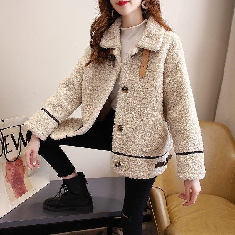 Winter Lamb Fleece Coat Women Thicken Warm Faux Fur Plush Jacket Autumn Female Casual Retro Jackets Plus Size Cardigans