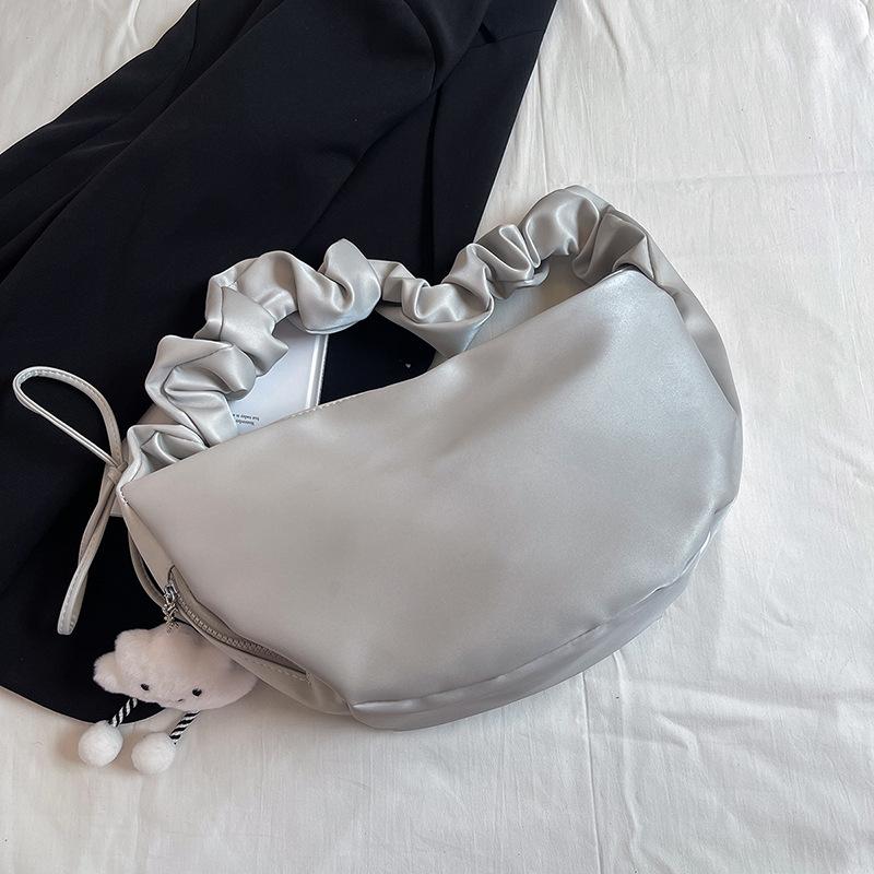

Large capacity bag women s 2024 summer new fashion pleated strap shoulder messenger bag commuter casual tote bag срібний