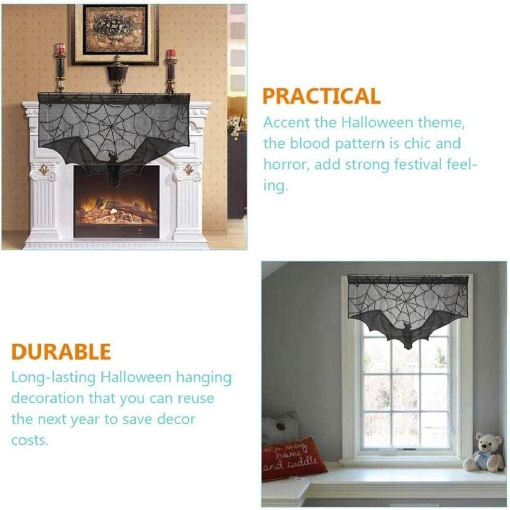 Reusable Halloween Lace Curtain Black Gothic Bat Tablecloth Halloween Bat Door Curtain  Home Decor